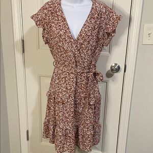 Monteau Rust Floral Wrap Mini Dress